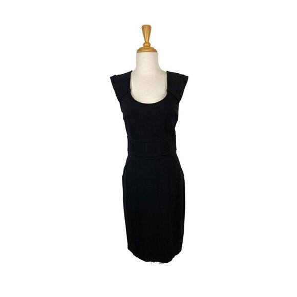 Diane Von Furstenberg S VTG 12 Black Sheath Dress Y2K Midi Minimalist Tailored - Picture 1 of 11